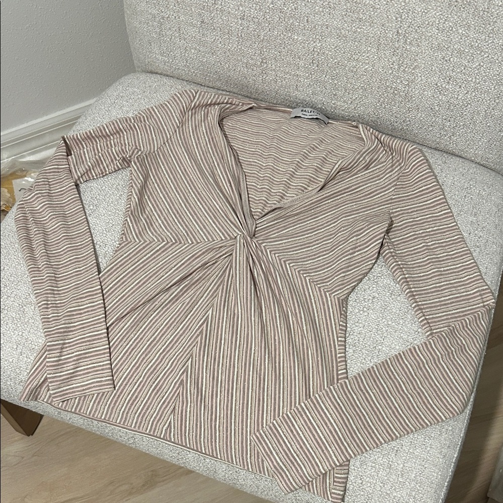 Bailey 44 - Beige, Pink and White Striped Long Sleeve Top